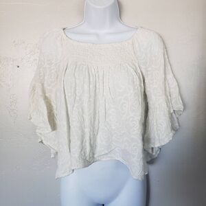 Gimmicks BKE Buckle Small White Crop Top Quarter Sleeve Blouse Boho Girly